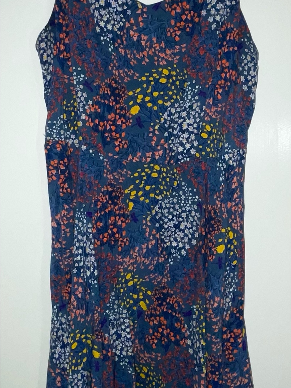 Old Navy Blue Floral Dress with Coral & Mustard Accents